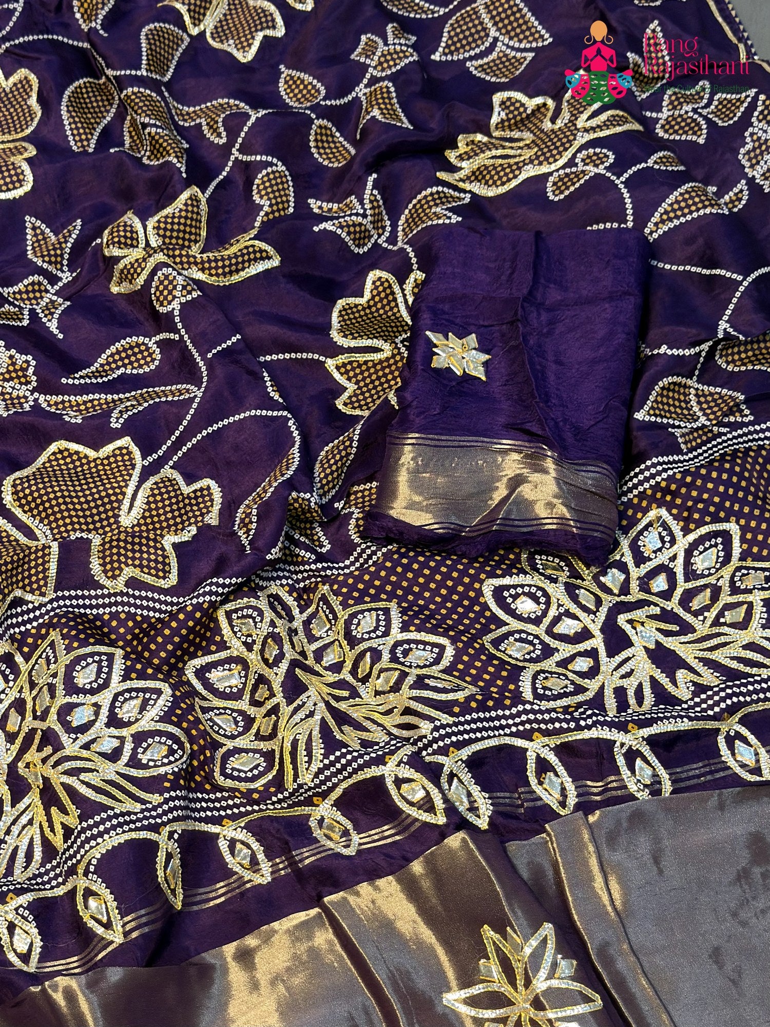 Purple Pure Russian Silk Bandhani Chunri Saree for Wedding Guest | Premium Collection