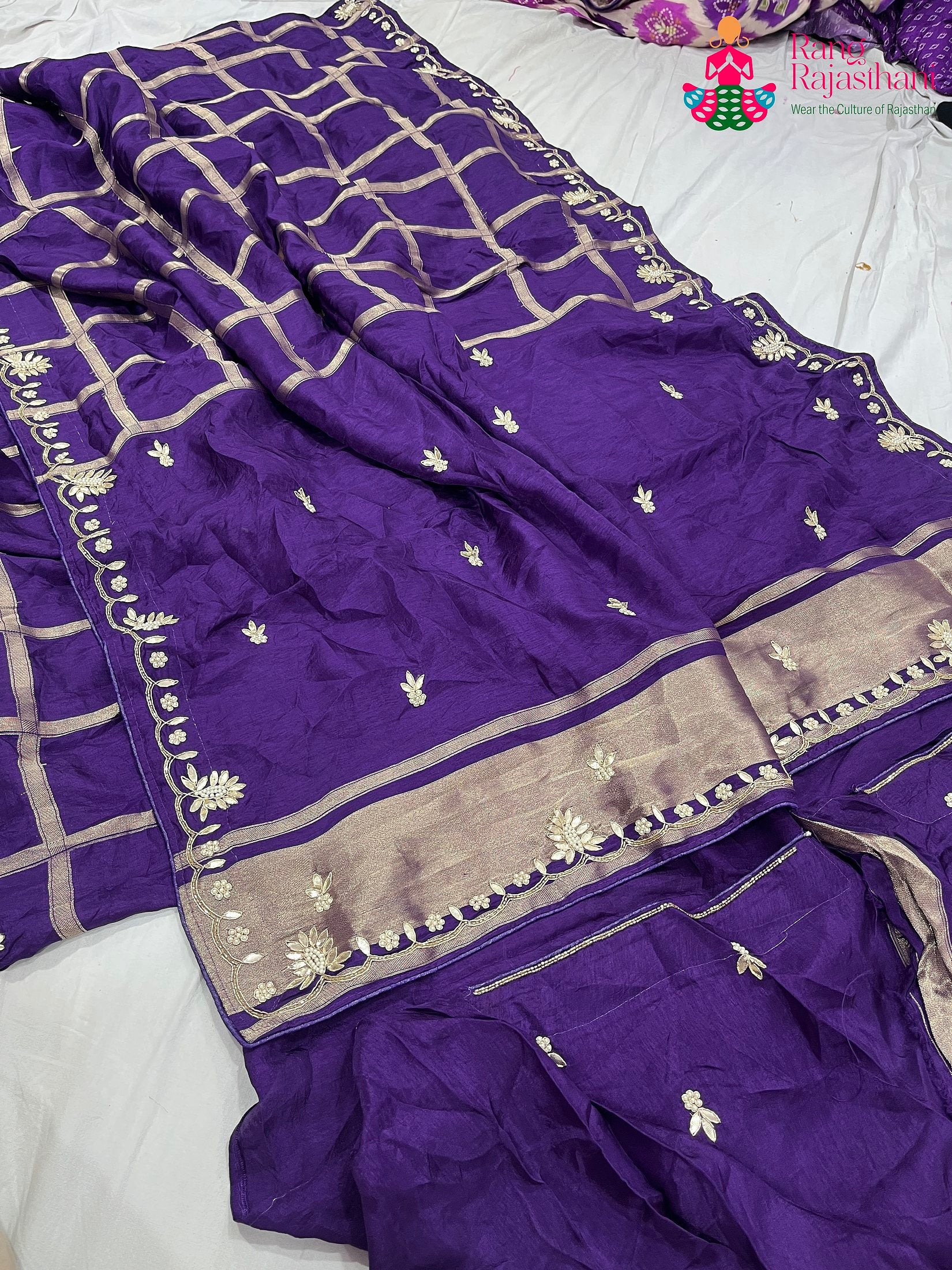 Purple Pure Russian Silk Gota Patti Work Saree : Calm Balance
