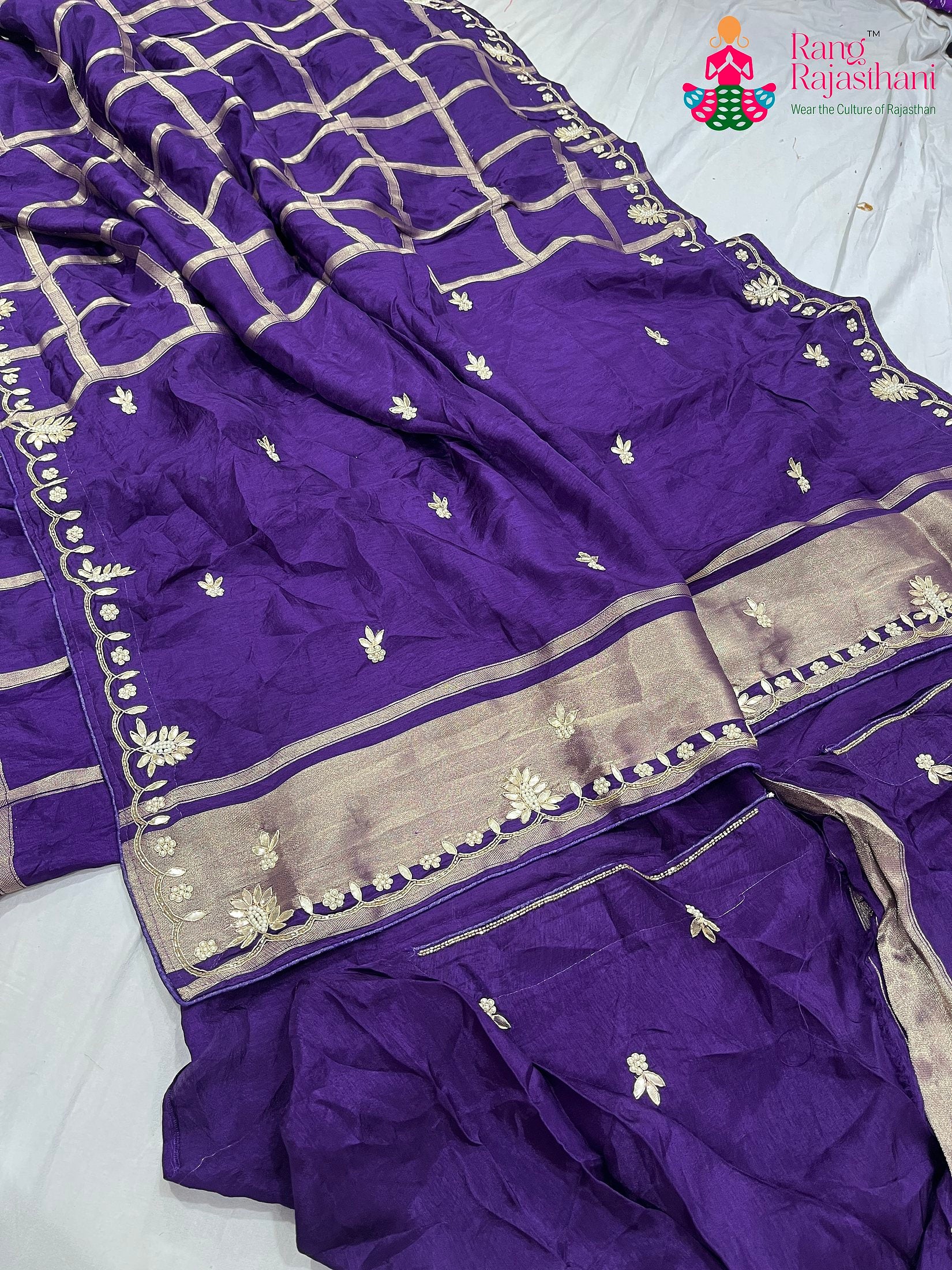 Purple Pure Russian Silk Gota Patti Work Saree : Calm Balance