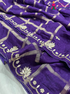 close up detailing of purple pure Russian silk gota patti saree 