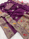 Purple Pure Russian Silk Hand Embellishment Saree for Wedding Guest | Wedding Pick