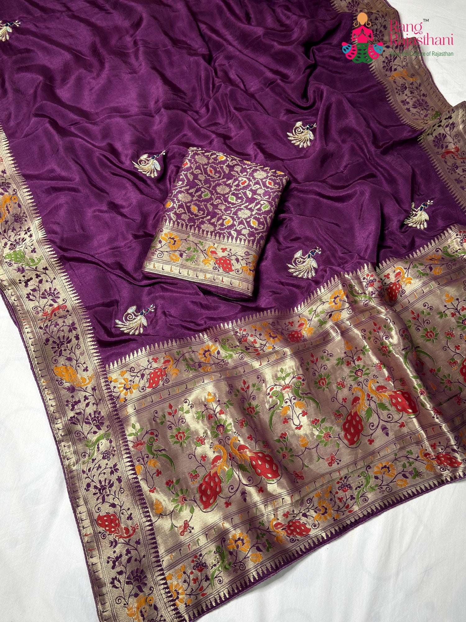 Purple Pure Russian Silk Hand Embellishment Saree for Wedding Guest | Ethnic Luxe