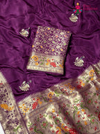border detail of purple pure russsian silk hand saree