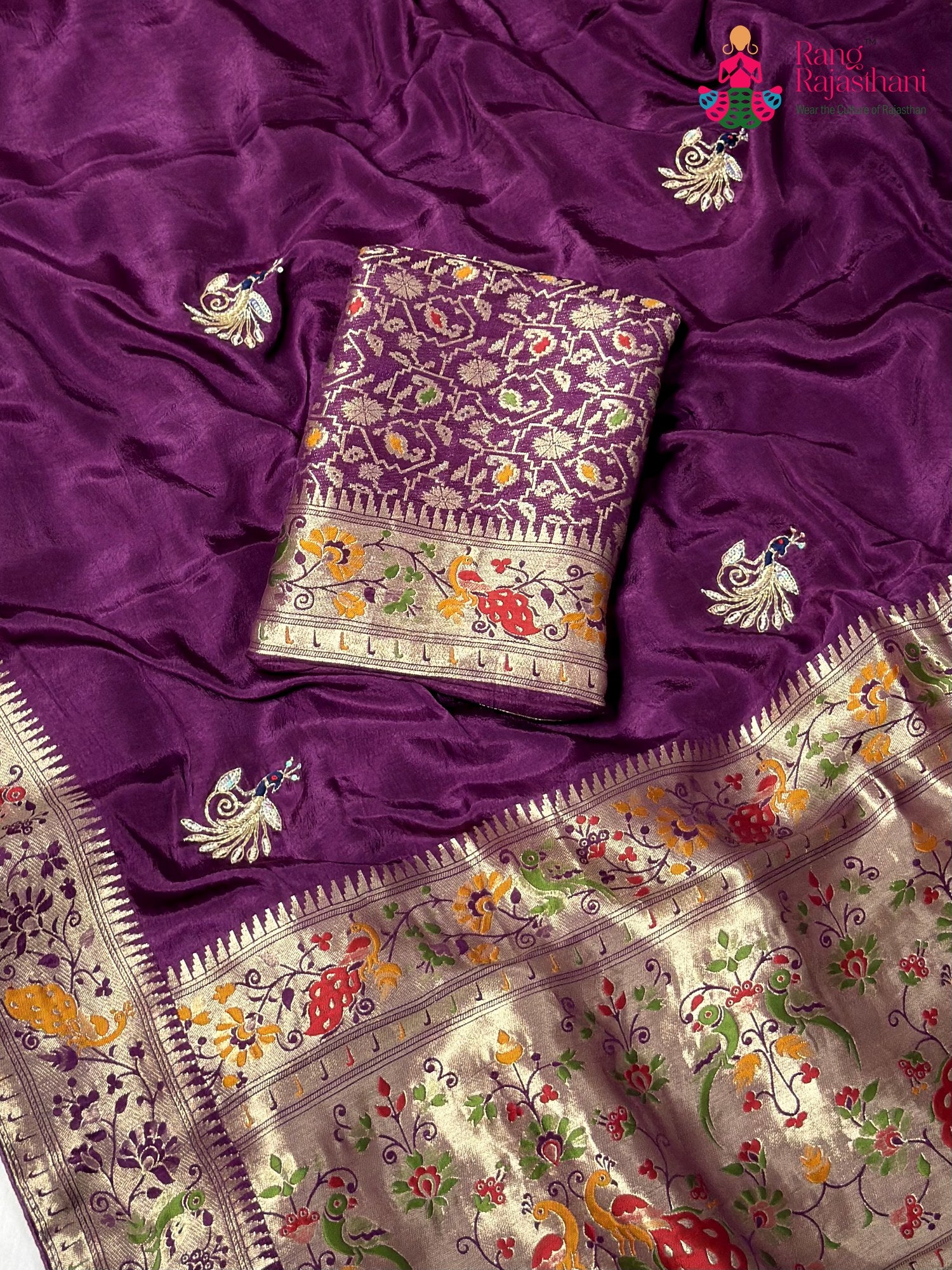 Purple Pure Russian Silk Hand Embellishment Saree for Wedding Guest | Ethnic Luxe