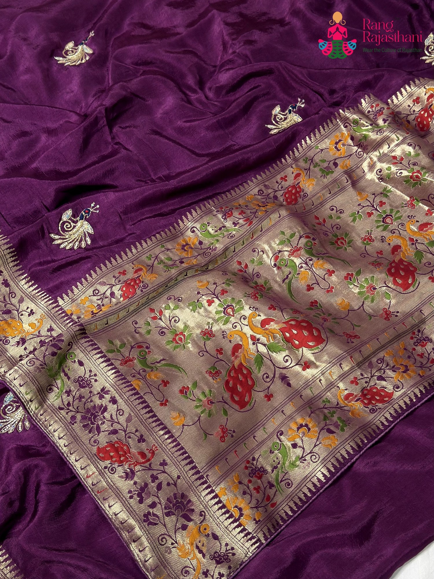 Purple Pure Russian Silk Hand Embellishment Saree for Wedding Guest | Ethnic Luxe