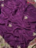 pallu detailing of purple pure russsian silk hand saree