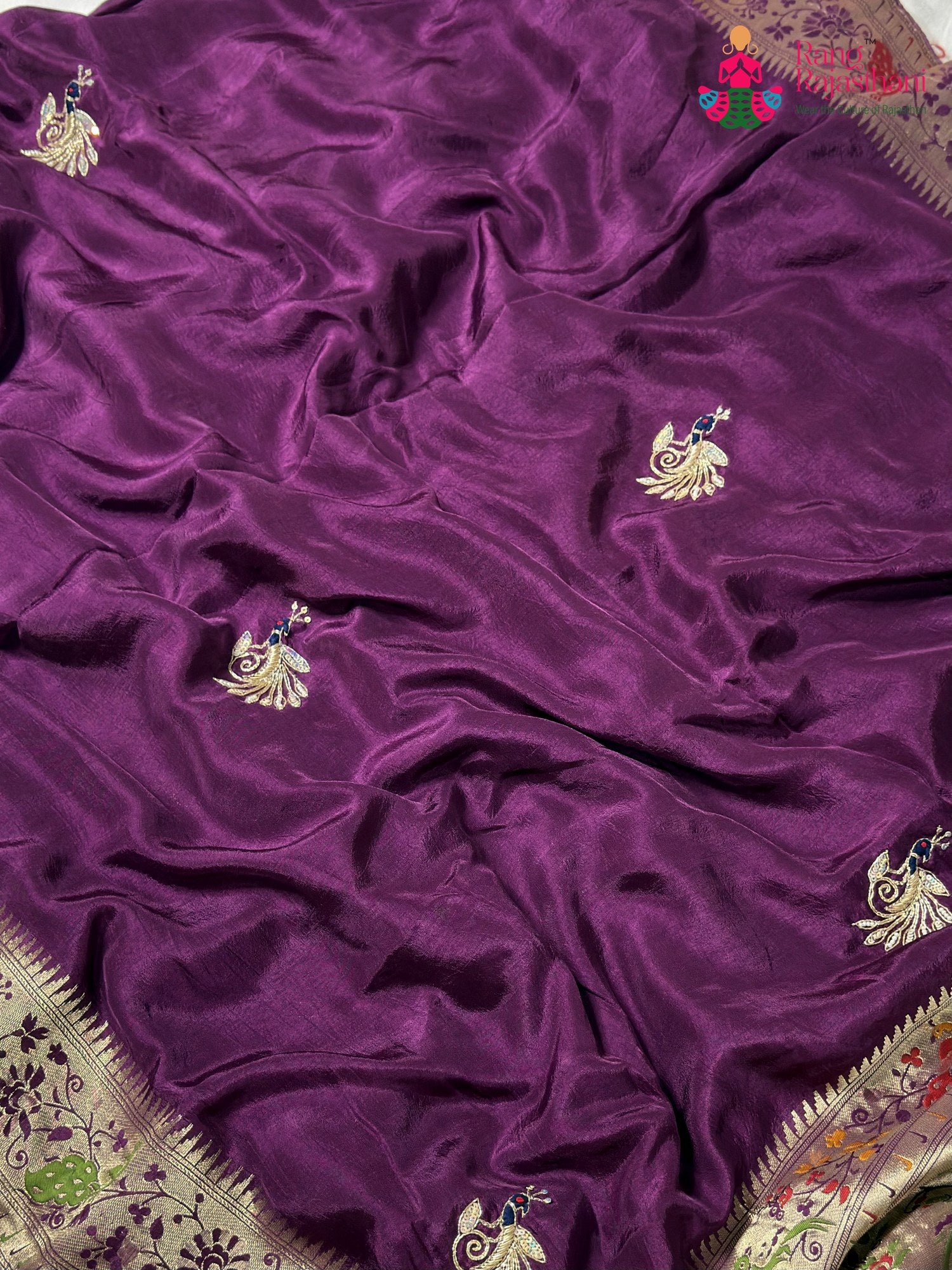 Purple Pure Russian Silk Hand Embellishment Saree for Wedding Guest | Ethnic Luxe