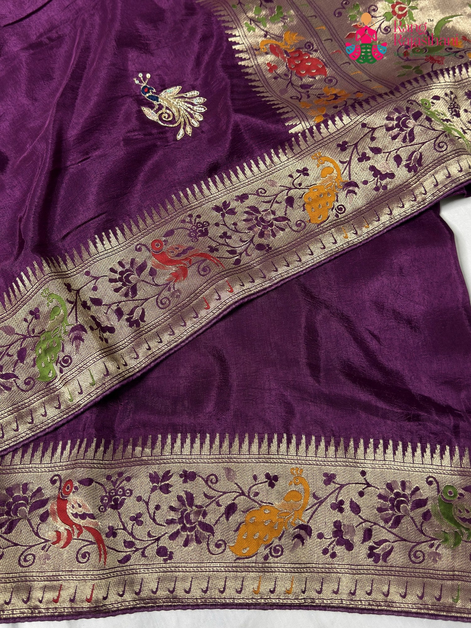 Purple Pure Russian Silk Hand Embellishment Saree for Wedding Guest | Ethnic Luxe