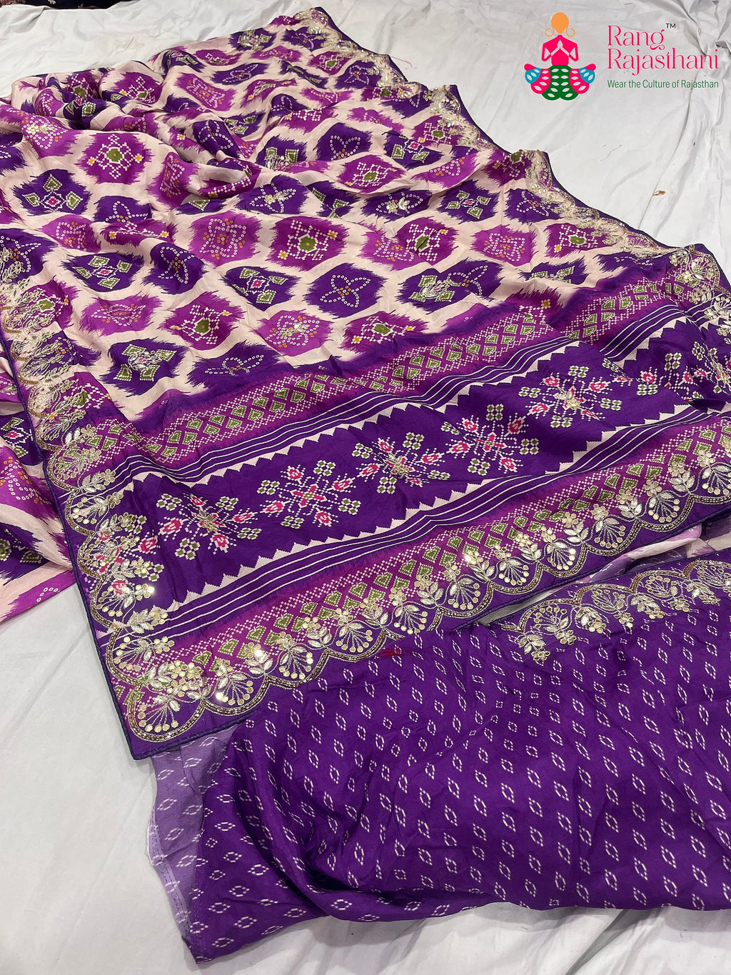 Purple Pure Russian Silk Mirror Work Saree : Subtle Spark