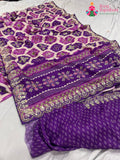 Purple Pure Russian Silk Mirror Work Saree : Subtle Spark