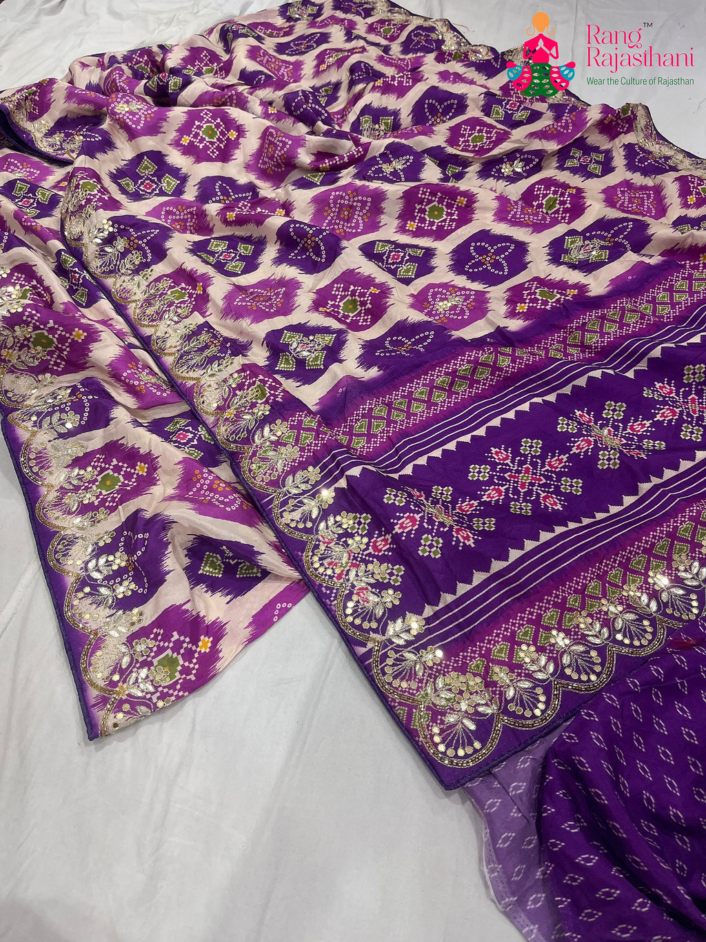 Purple Pure Russian Silk Mirror Work Saree : Subtle Spark