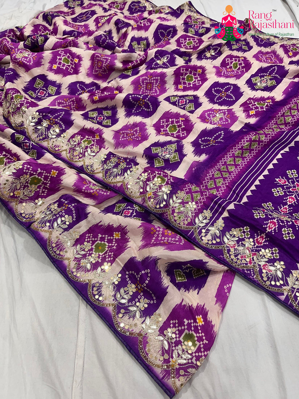 Purple Pure Russian Silk Mirror Work Saree : Subtle Spark