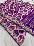 Purple Pure Russian Silk Mirror Work Saree : Subtle Spark
