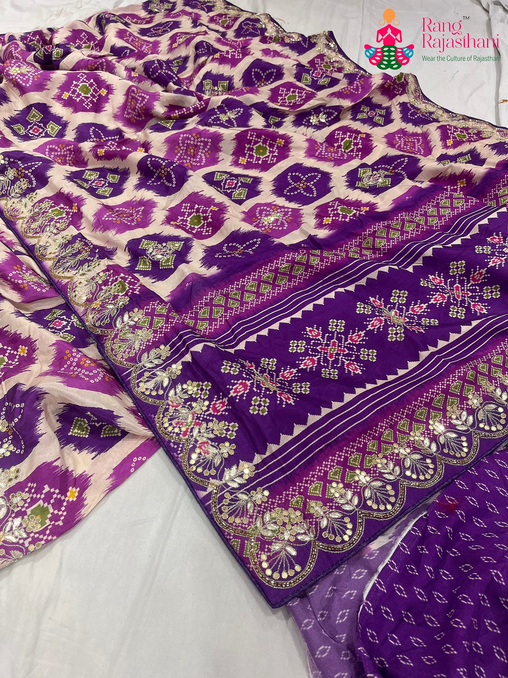 Purple Pure Russian Silk Mirror Work Saree : Subtle Spark