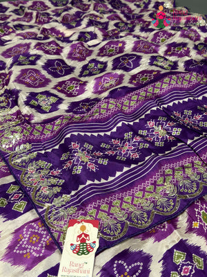 Purple Pure Russian Silk Mirror Patola Saree for Wedding Guest | Designer Saree