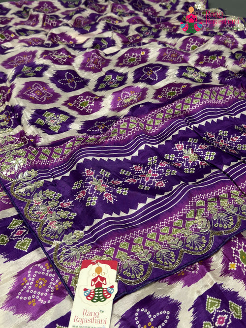 Purple Pure Russian Silk Mirror Patola Saree for Wedding Guest | Designer Saree main-image