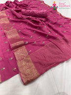close up detailing of purple pure Russian silk resham embroidery saree 