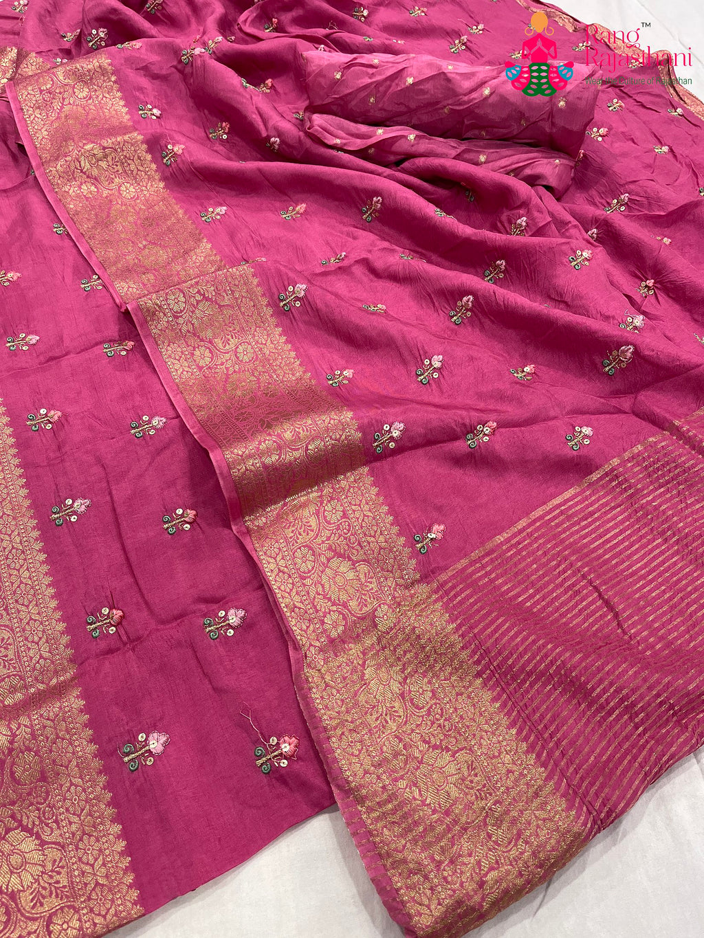 purple pure Russian silk resham embroidery saree for mehendi ceremony by Rang Rajasthani