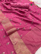 pallu detailing of purple pure Russian silk resham embroidery saree 