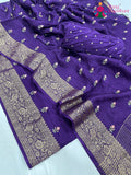 Purple Pure Russian Silk Resham Embroidery Saree for Wedding Guest | Authentic Weave