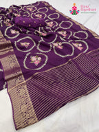 complete look of purple pure Russian silk sequin saree 