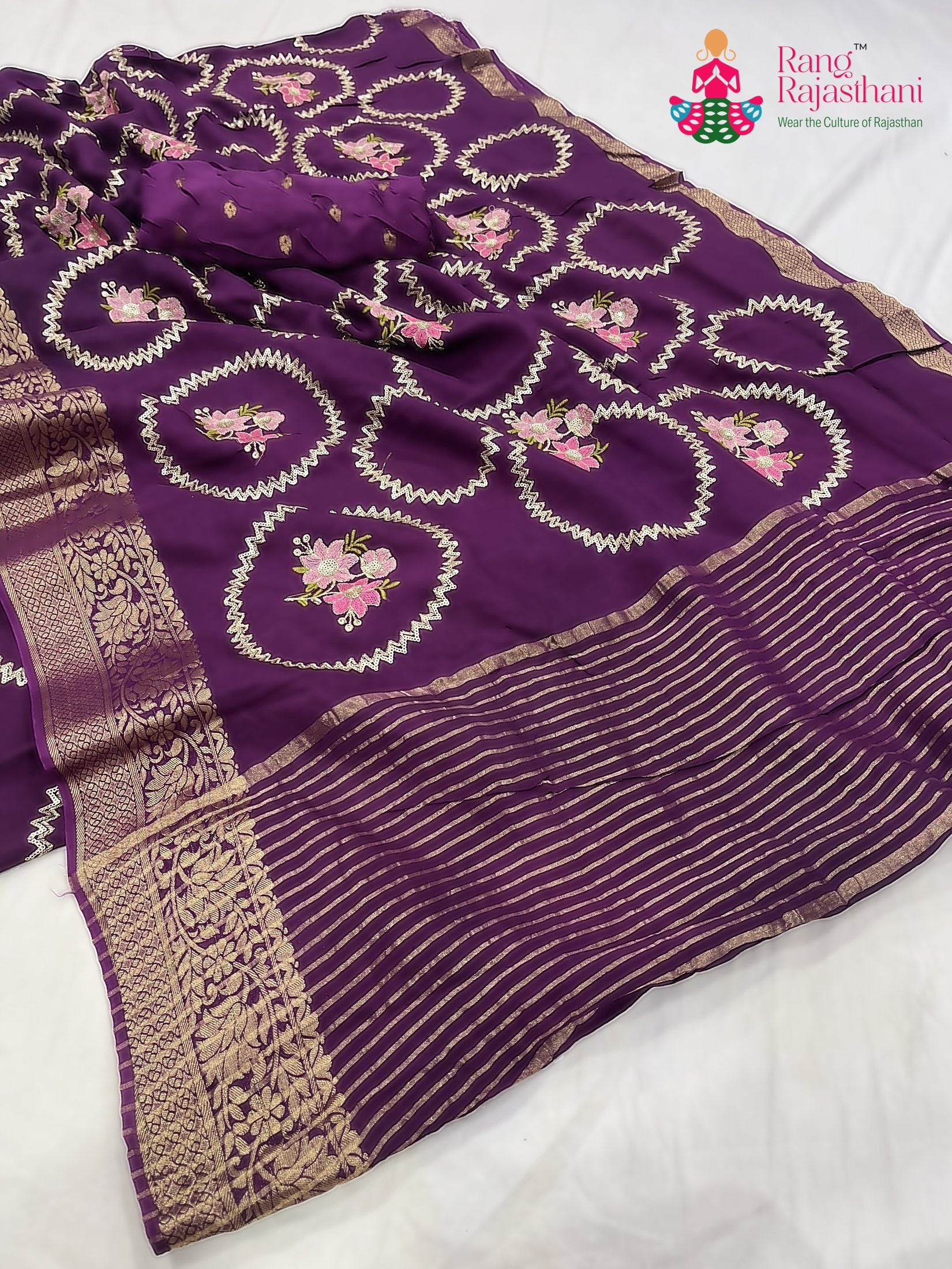 complete look of purple pure Russian silk sequin saree 