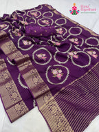 pallu detailing of purple pure Russian silk sequin saree 