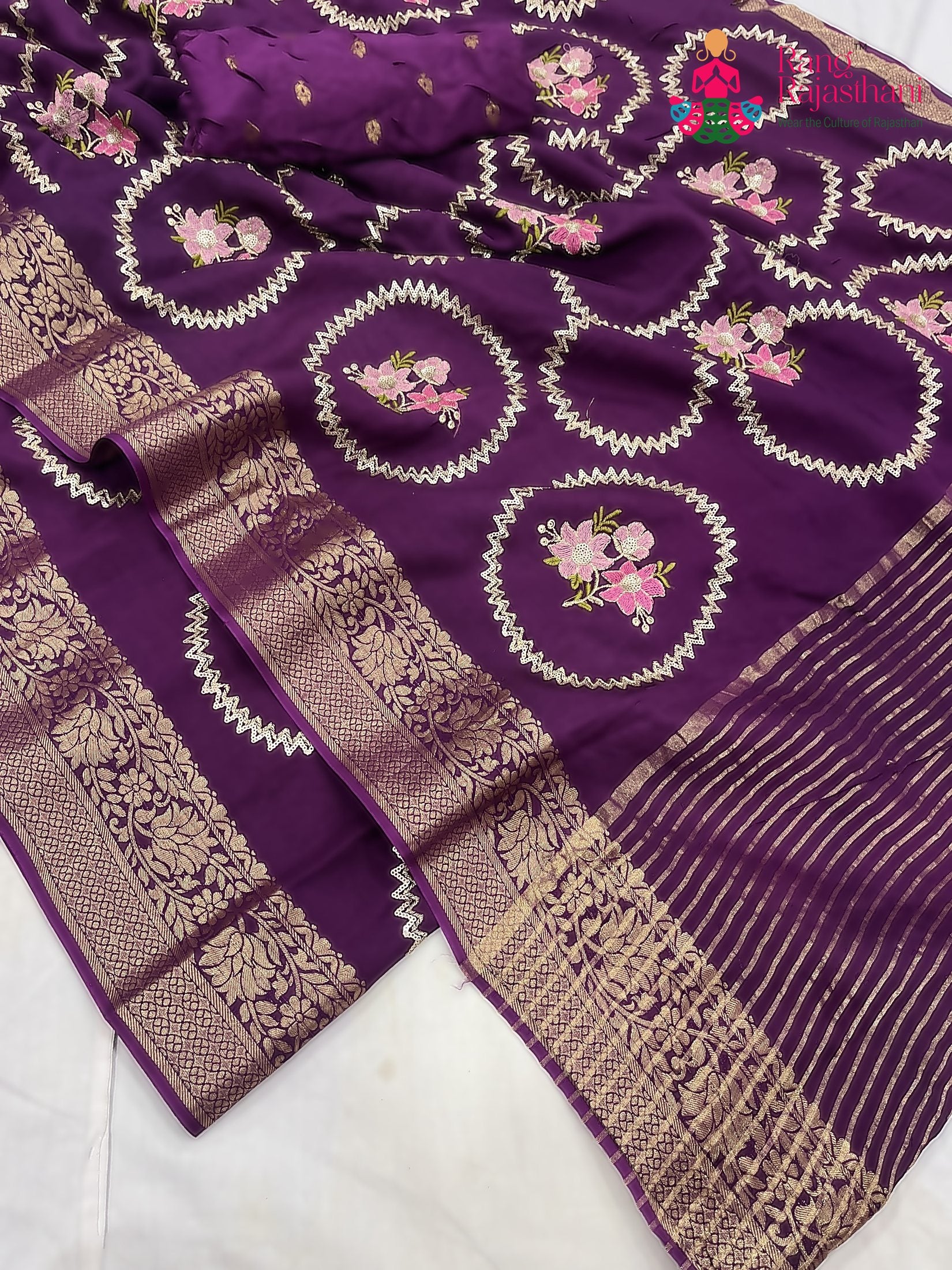 purple pure Russian silk sequin saree for wedding guest wear by Rang Rajasthani