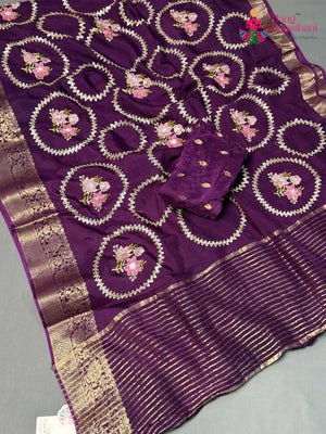 Purple Pure Russian Silk Sequin Saree for Wedding Guest | Buy Online