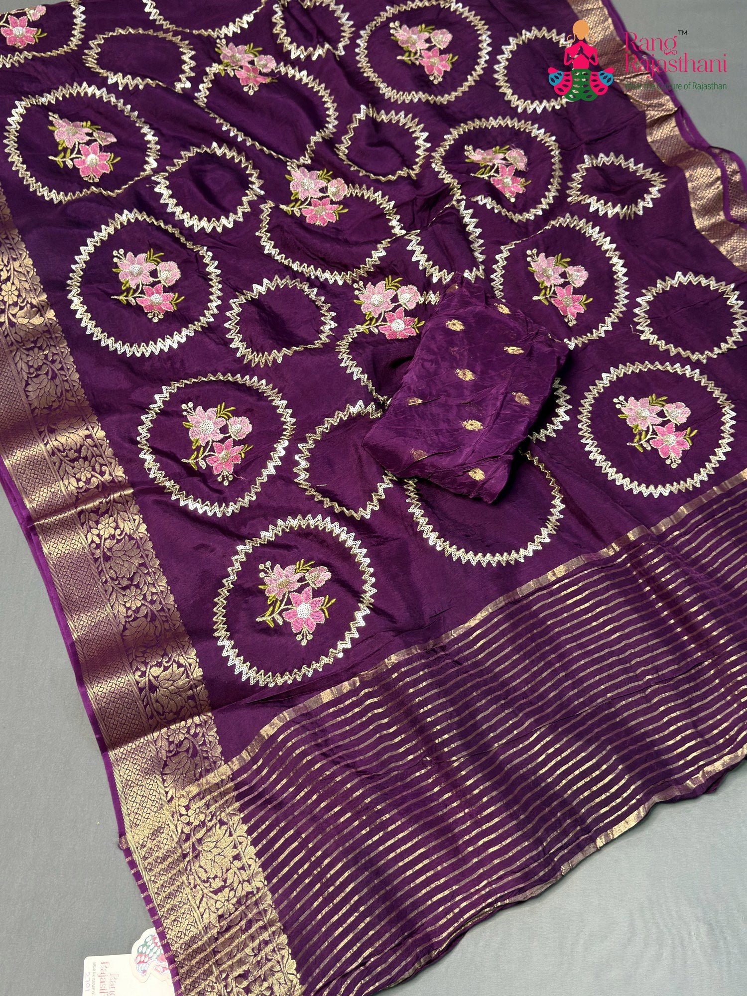 Purple Pure Russian Silk Sequin Saree for Wedding Guest | Buy Online