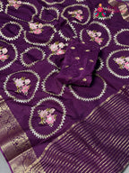 border detail of purple pure russsian silk sequin saree