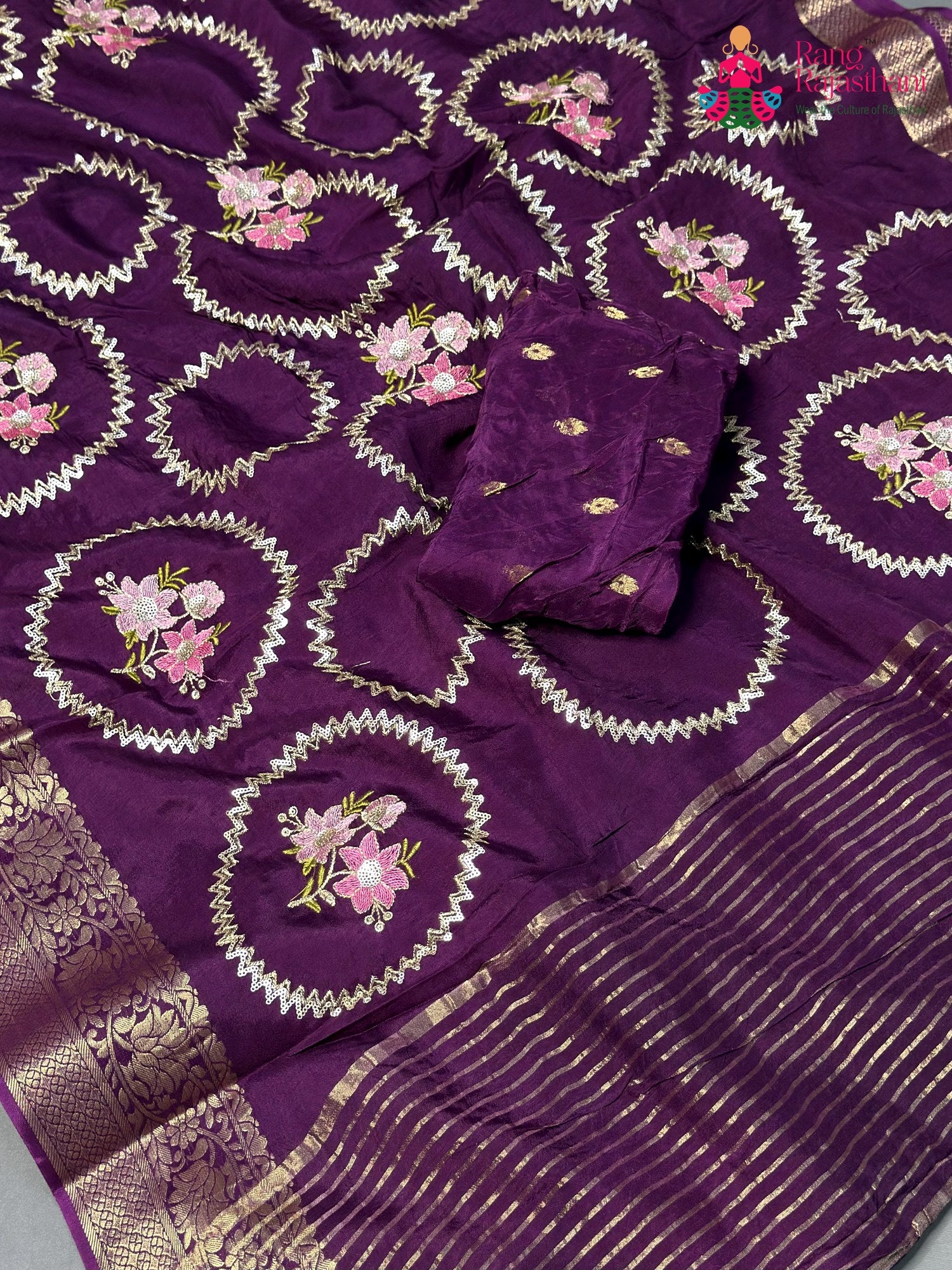 Purple Pure Russian Silk Sequin Saree for Wedding Guest | Buy Online
