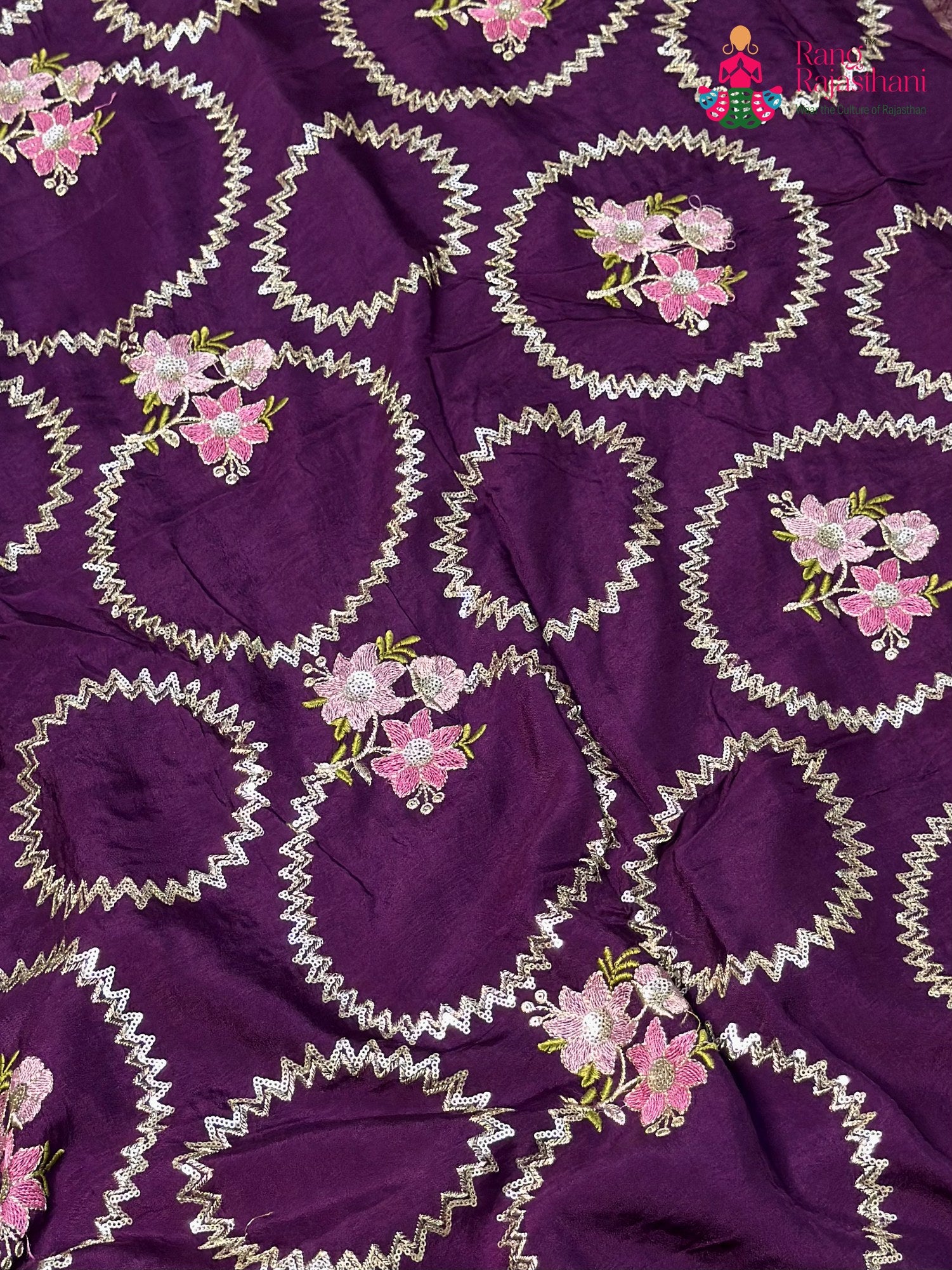 Purple Pure Russian Silk Sequin Saree for Wedding Guest | Buy Online
