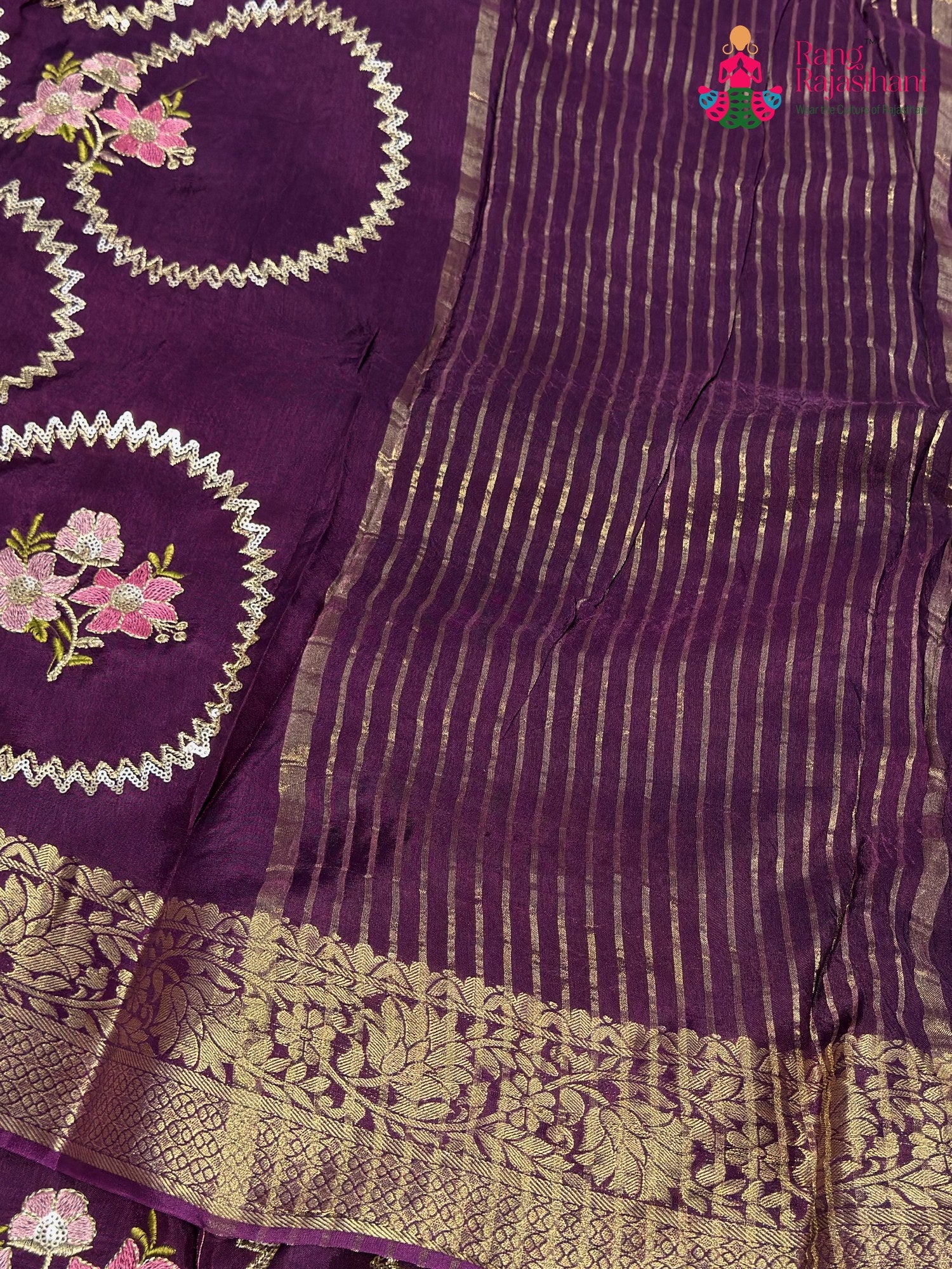 Purple Pure Russian Silk Sequin Saree for Wedding Guest | Buy Online