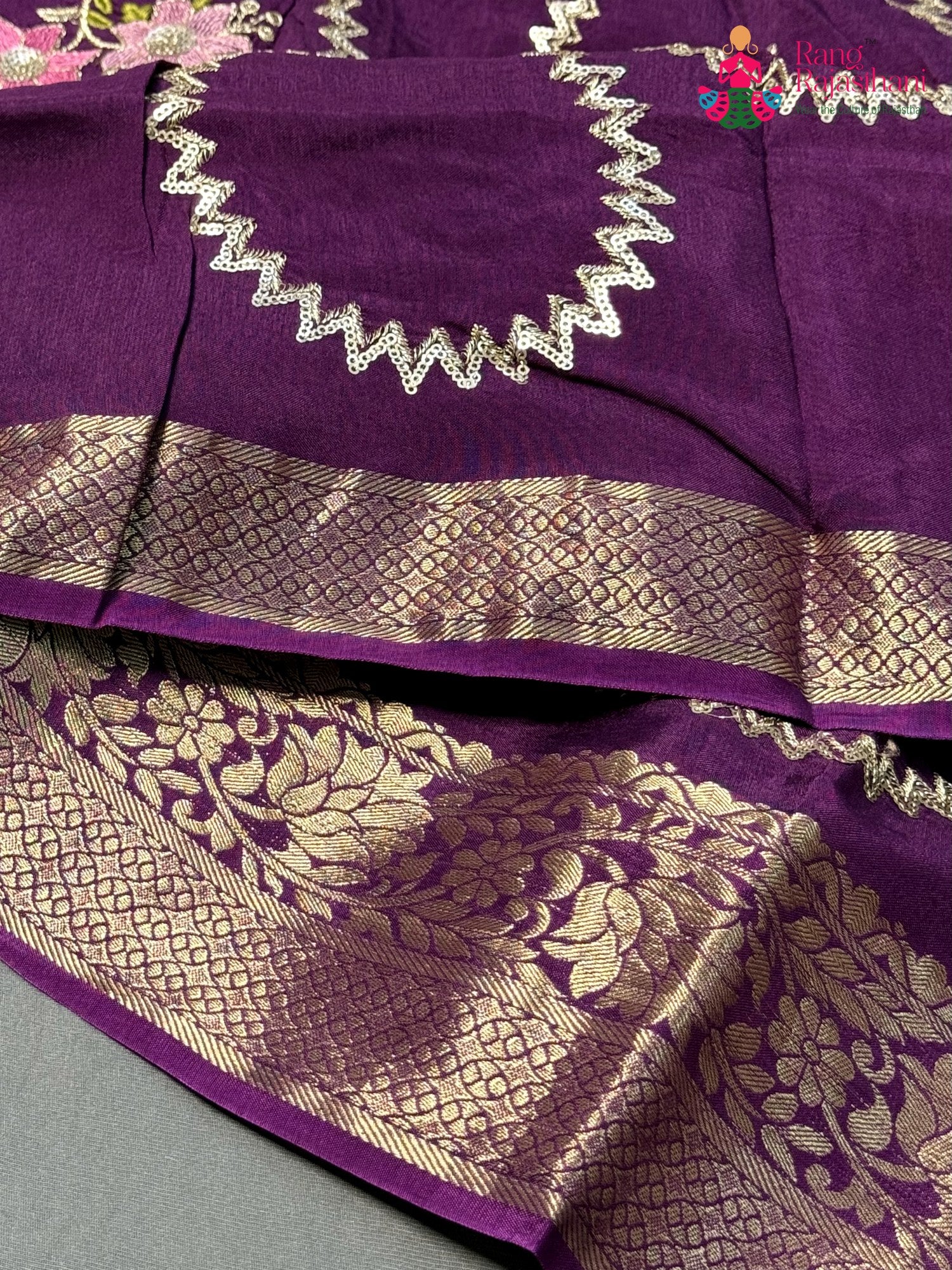 Purple Pure Russian Silk Sequin Saree for Wedding Guest | Buy Online
