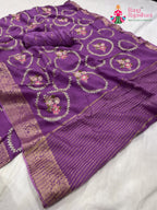 complete look of purple pure Russian silk sequin saree 