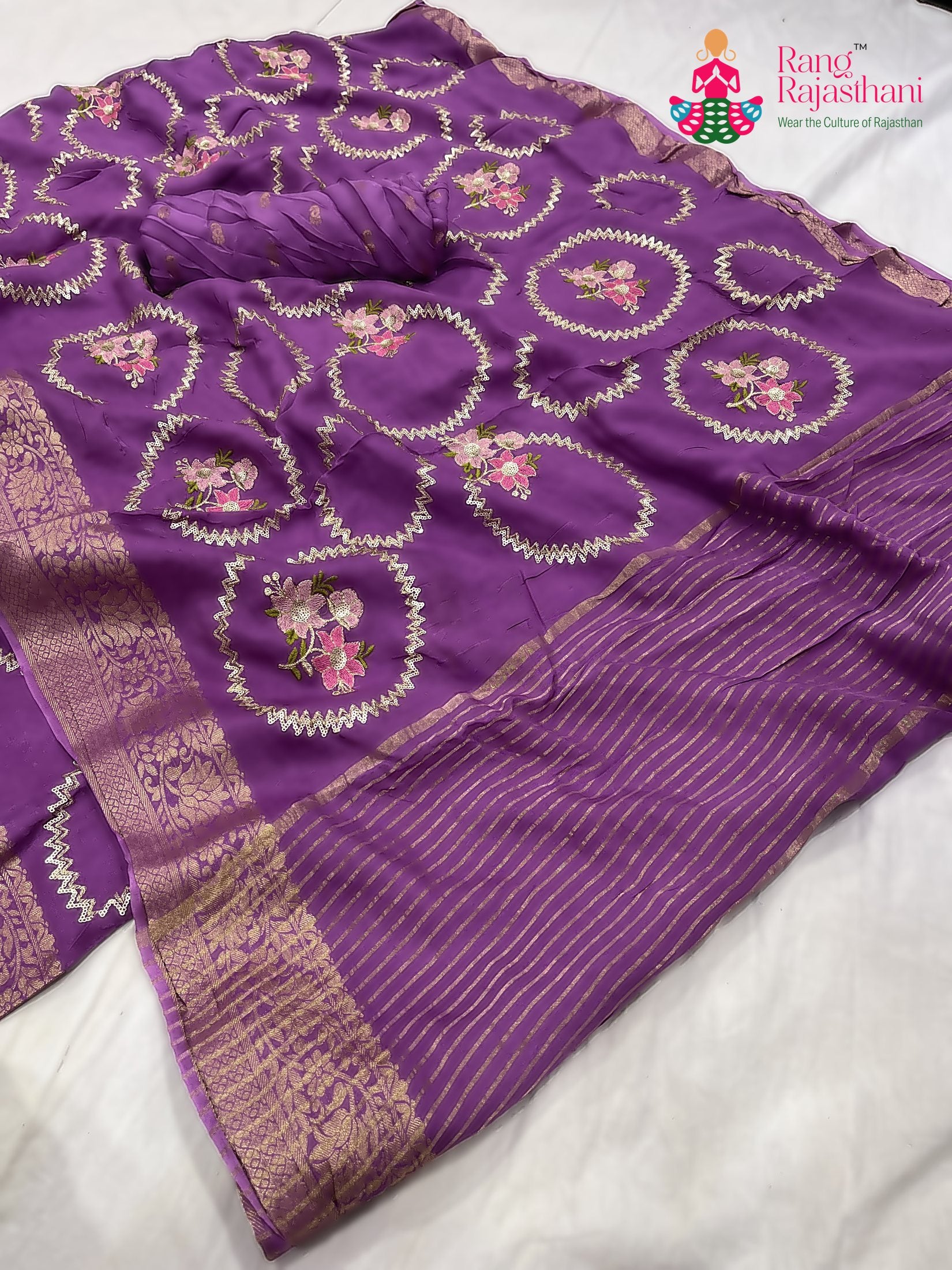 complete look of purple pure russsian silk sequin saree 