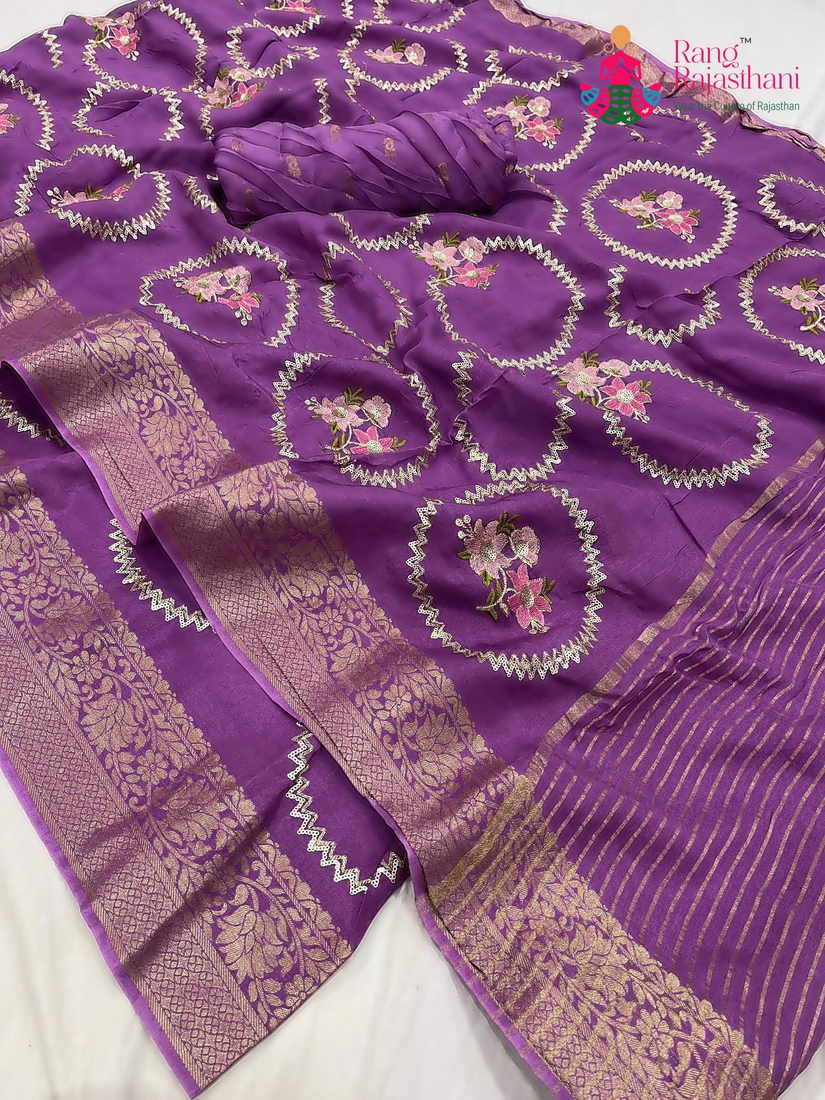 purple pure russsian silk sequin saree  for raksha bandhan by Rang Rajasthani