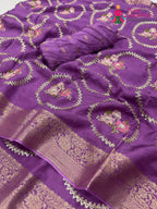 close up detailing of purple pure Russian silk sequin saree 