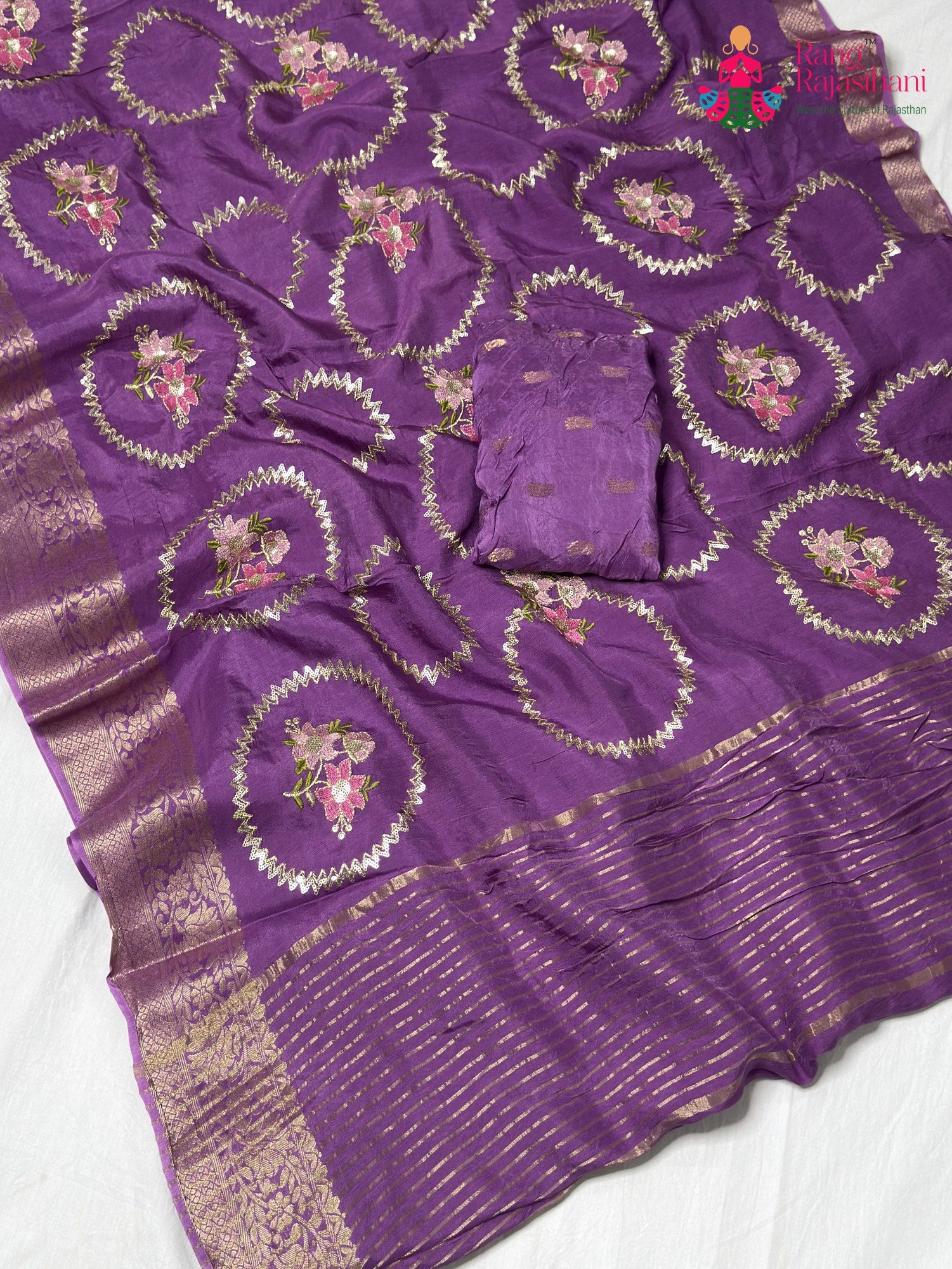Purple Pure Russian Silk Sequin Saree for Raksha Bandhan | Order Online