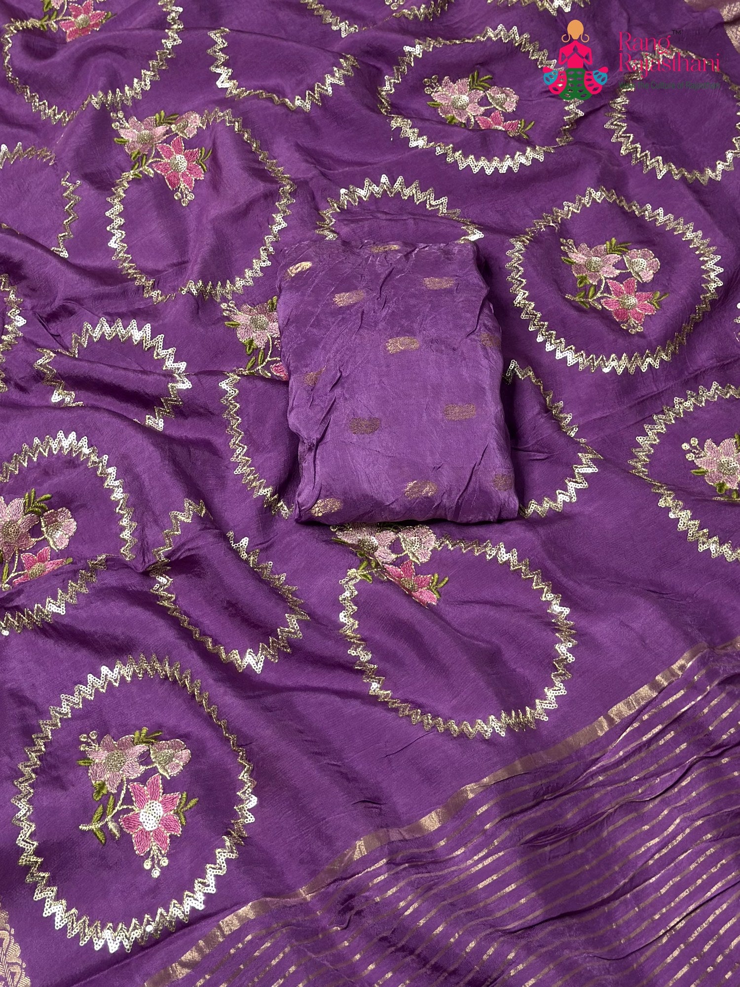 Purple Pure Russian Silk Sequin Saree for Raksha Bandhan | Order Online