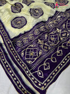 close up view of purple pure tissue silk gota patti saree