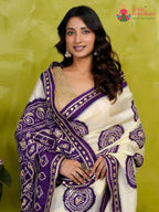 design pattern of purple pure tissue silk gota patti saree