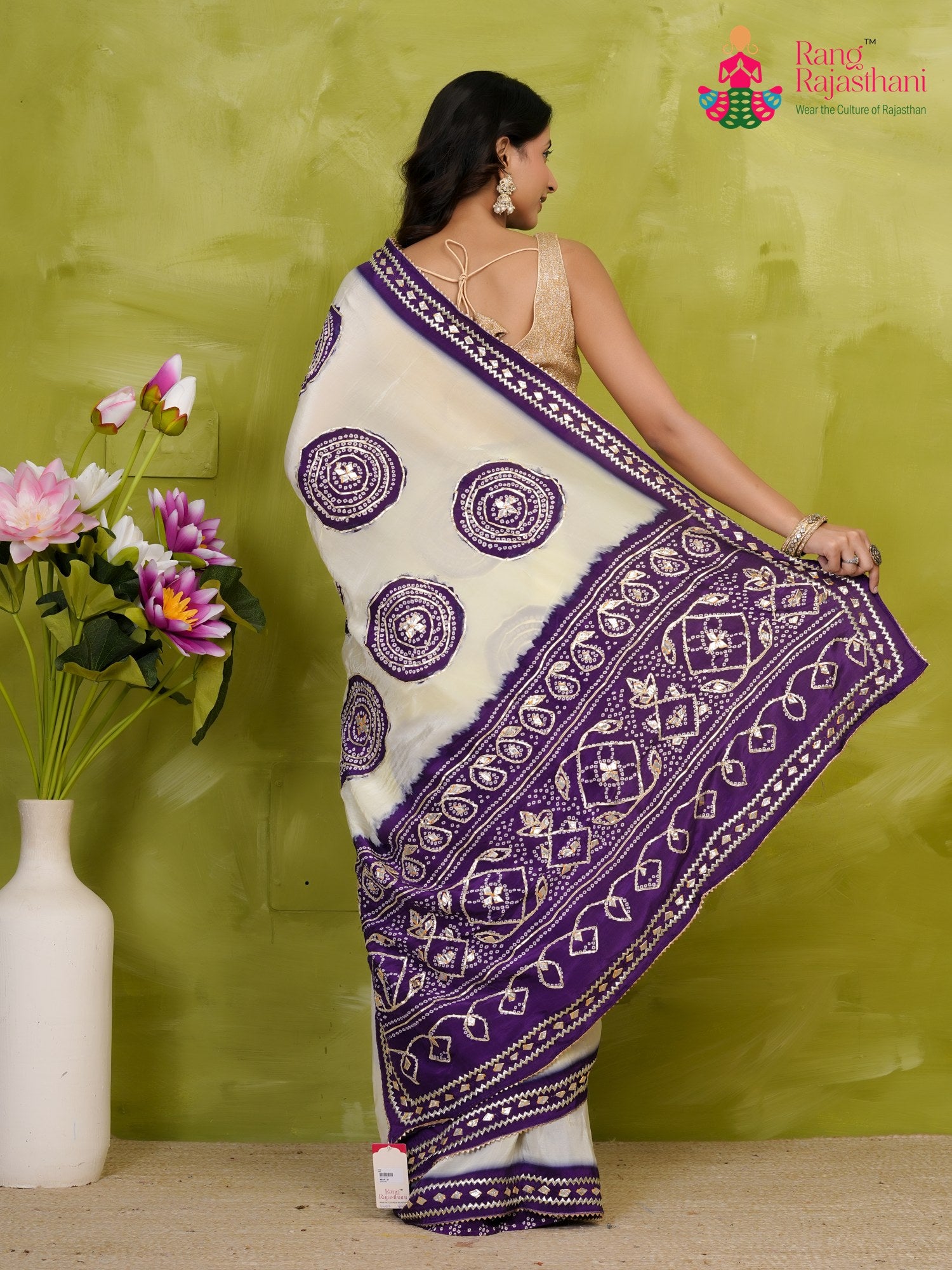 border detail of purple pure tissue silk gota patti saree