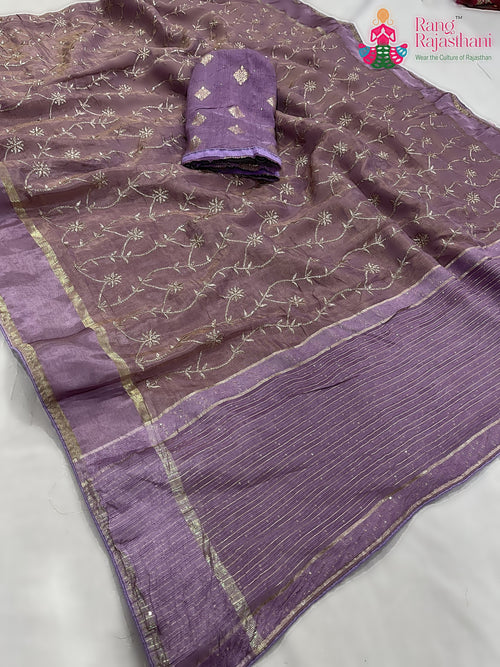 Purple Pure Tissue Silk Zari Embroidery Saree : Quiet Glow main-image