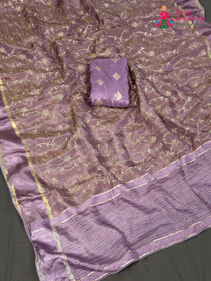 Purple Pure Tissue Silk Zari Embroidery Saree for Wedding Guest | Handcrafted Pick