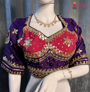 Purple Pure Upada Silk Gota Patti Blouse for Wedding Guest | New Arrival