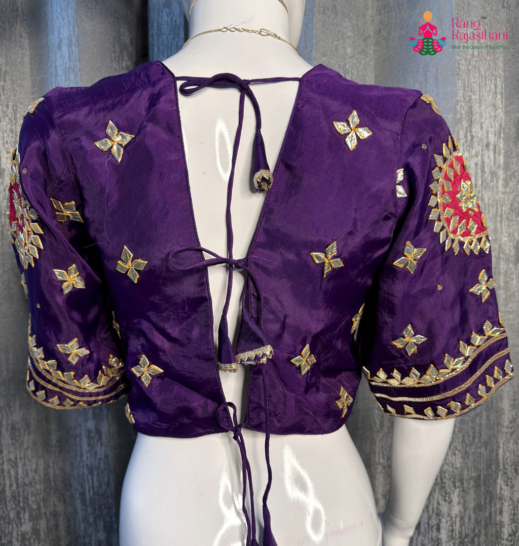 Purple Pure Upada Silk Gota Patti Blouse for Wedding Guest | Designer Edit