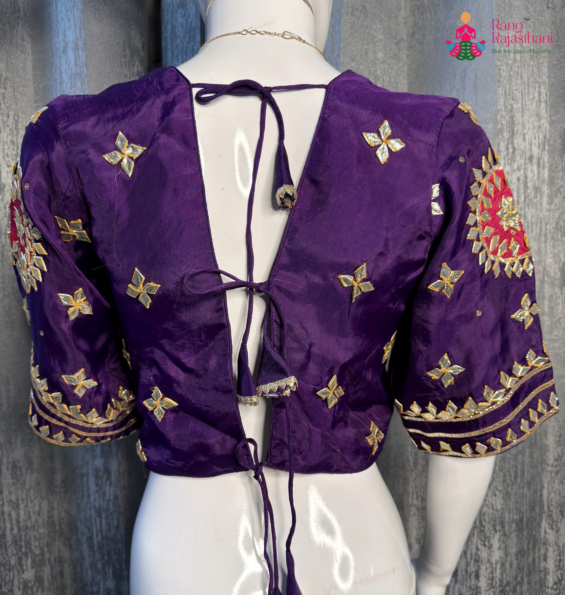 Purple Pure Upada Silk Gota Patti Blouse for Wedding Guest | Designer Edit
