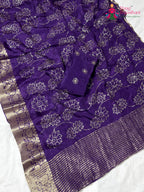 Purple Pure Ho Silk Zari Embroidery Saree for Wedding Guest | Designer Saree
